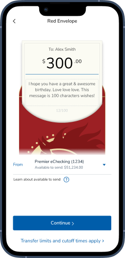 Mobile screenshot of red envelope to send money.